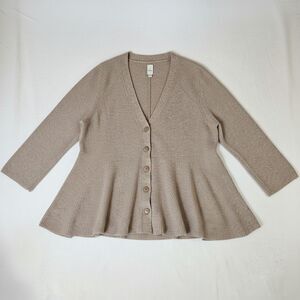 Maeve Anthropologie Ribbed Peplum Cardigan Sweater 3X Oatmeal Wool Blend Boho